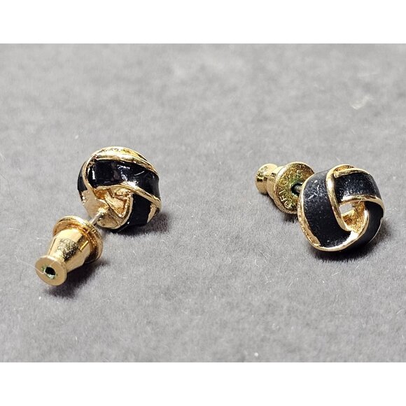 Vintage Monet Black Enamel Hoop, Faux Pearl Studs & Enamel Knott Pierced Earring - Picture 6 of 7